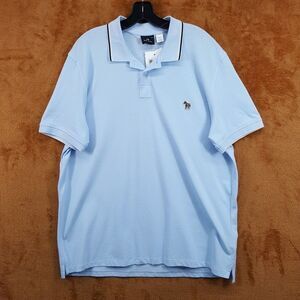 PAUL SMITH Polo Shirt Mens XXL Light Blue Contrast Stripe Trim Short Sleeve $225